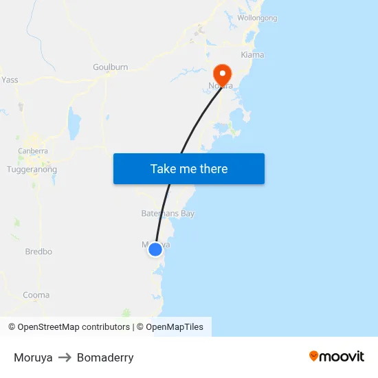 Moruya to Bomaderry map