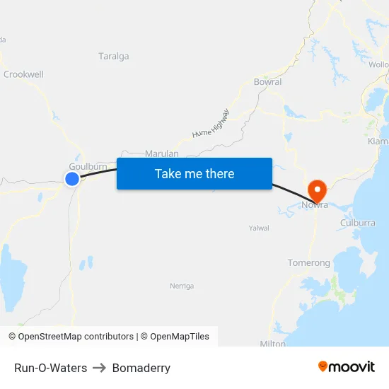 Run-O-Waters to Bomaderry map
