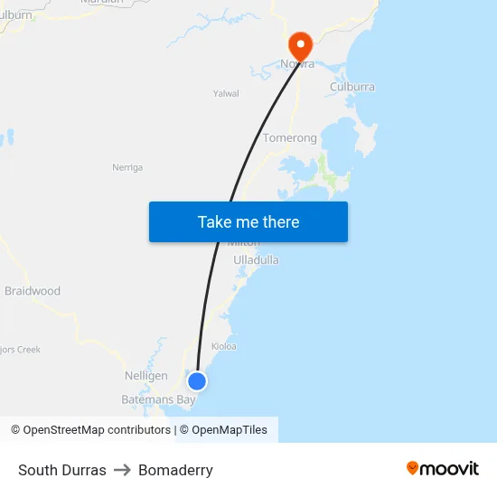 South Durras to Bomaderry map