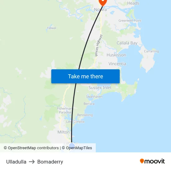 Ulladulla to Bomaderry map