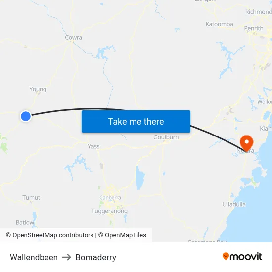 Wallendbeen to Bomaderry map