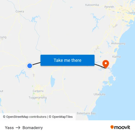 Yass to Bomaderry map