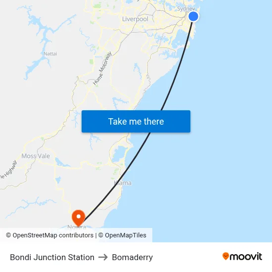 Bondi Junction Station to Bomaderry map