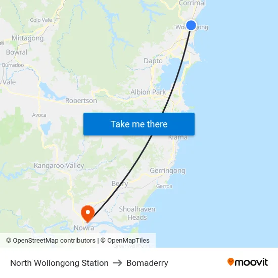 North Wollongong Station to Bomaderry map
