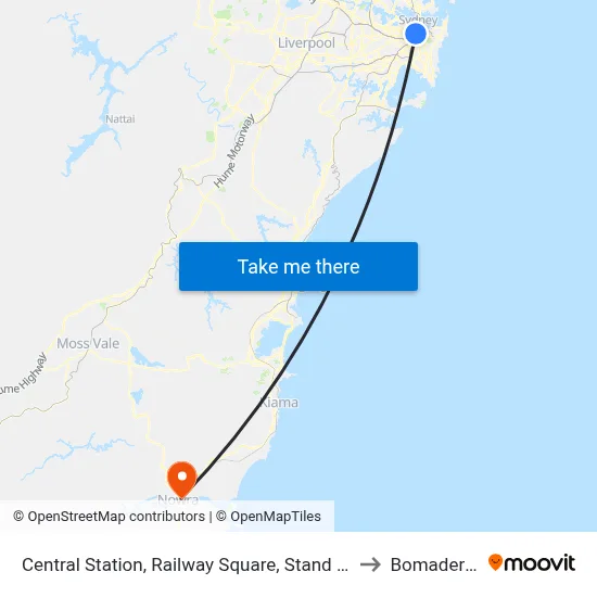 Central Station, Railway Square, Stand M to Bomaderry map