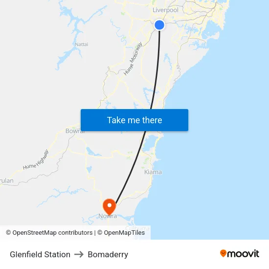 Glenfield Station to Bomaderry map