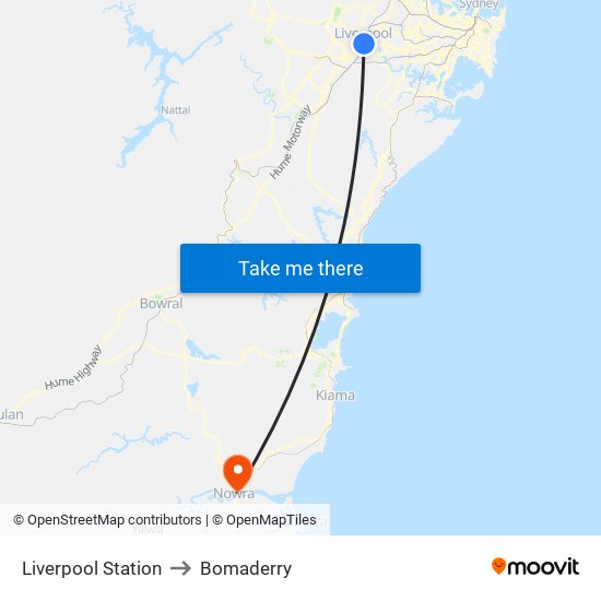 Liverpool Station to Bomaderry map