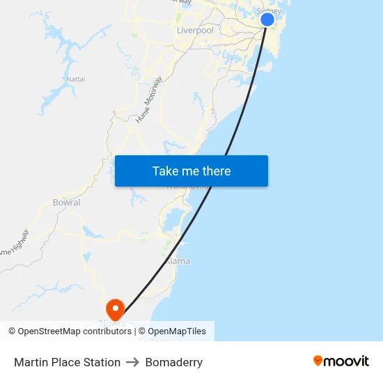 Martin Place Station to Bomaderry map