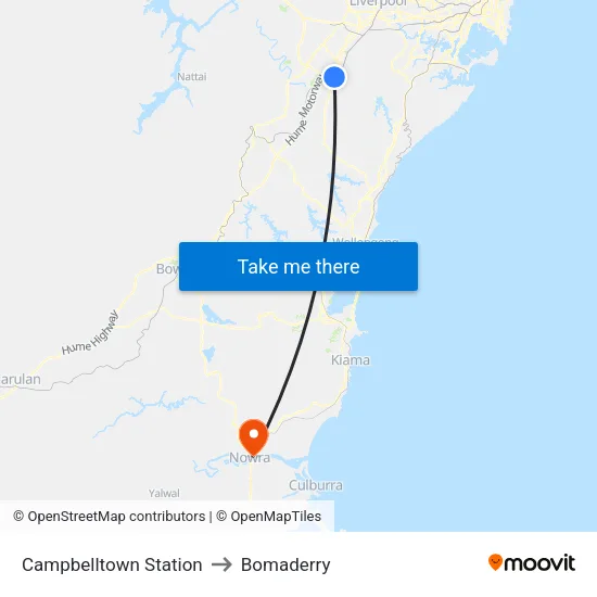 Campbelltown Station to Bomaderry map
