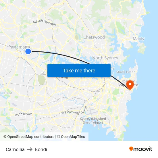 Camellia to Bondi map