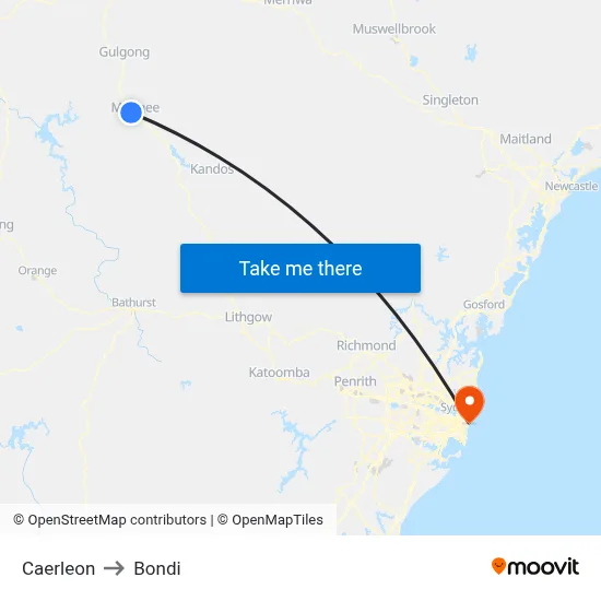 Caerleon to Bondi map