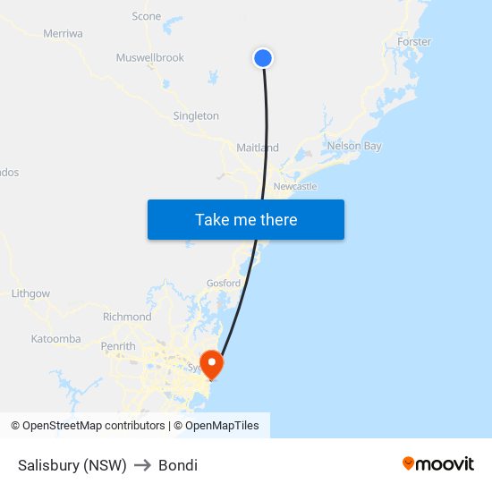 Salisbury (NSW) to Bondi map
