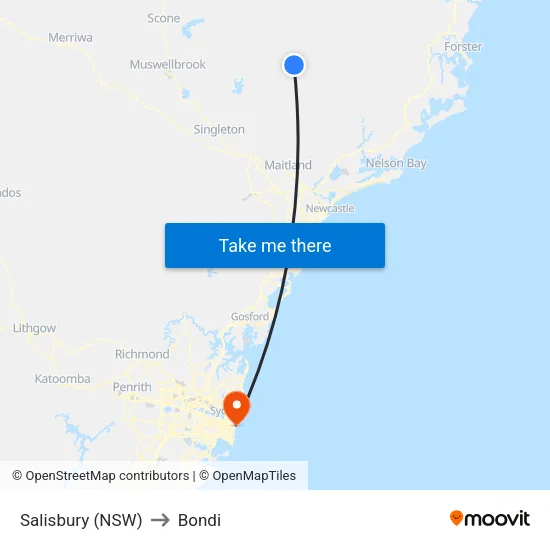 Salisbury (NSW) to Bondi map