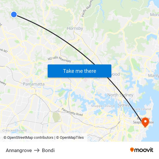 Annangrove to Bondi map