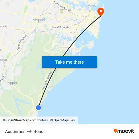 Austinmer to Bondi map