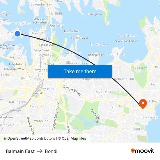 Balmain East to Bondi map