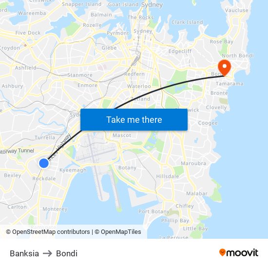 Banksia to Bondi map