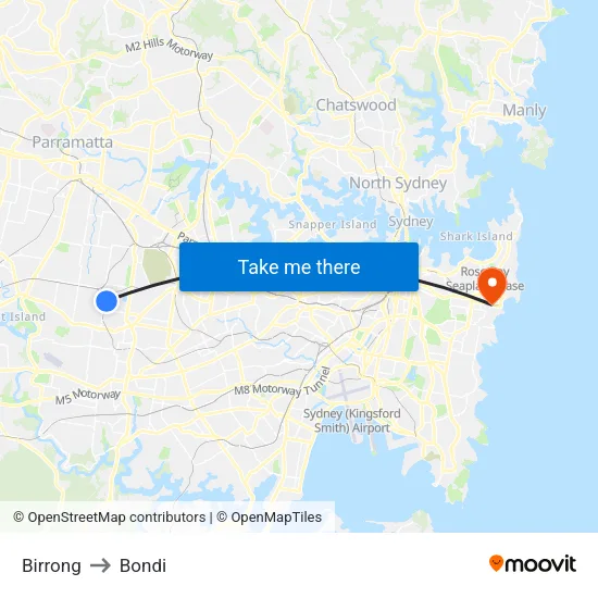 Birrong to Bondi map