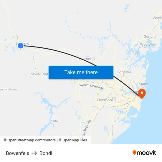 Bowenfels to Bondi map