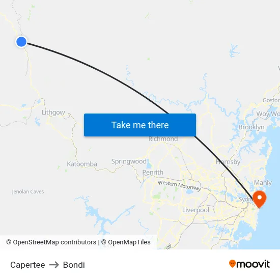 Capertee to Bondi map