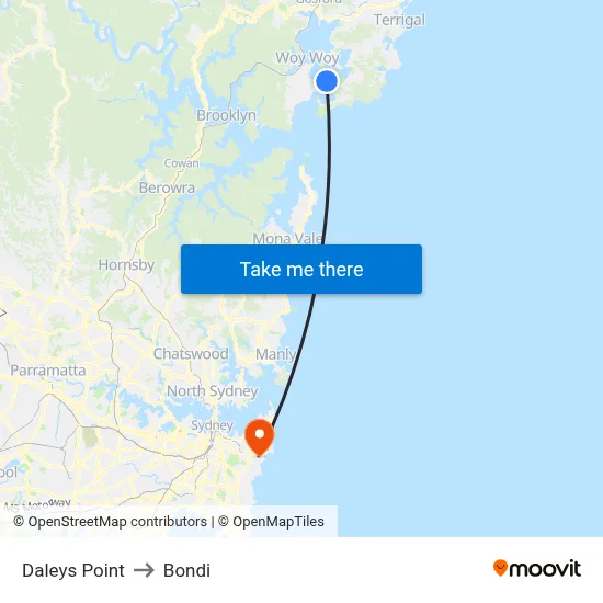 Daleys Point to Bondi map