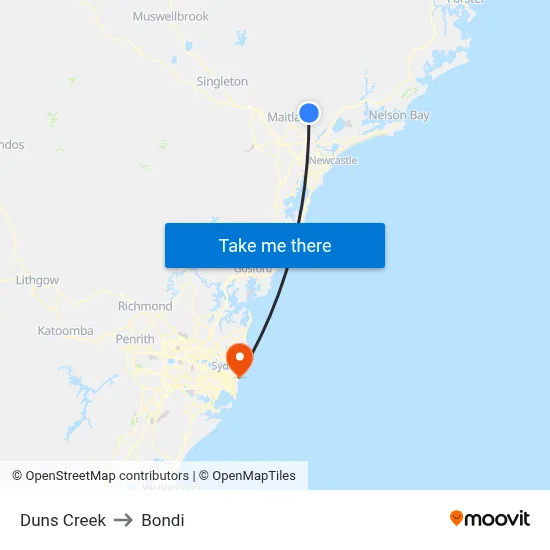 Duns Creek to Bondi map