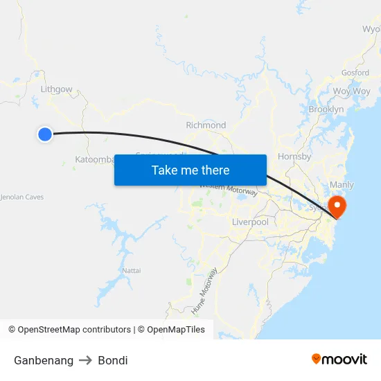 Ganbenang to Bondi map
