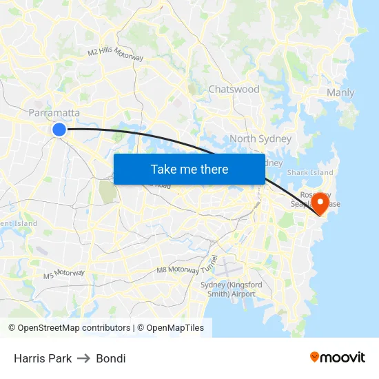 Harris Park to Bondi map