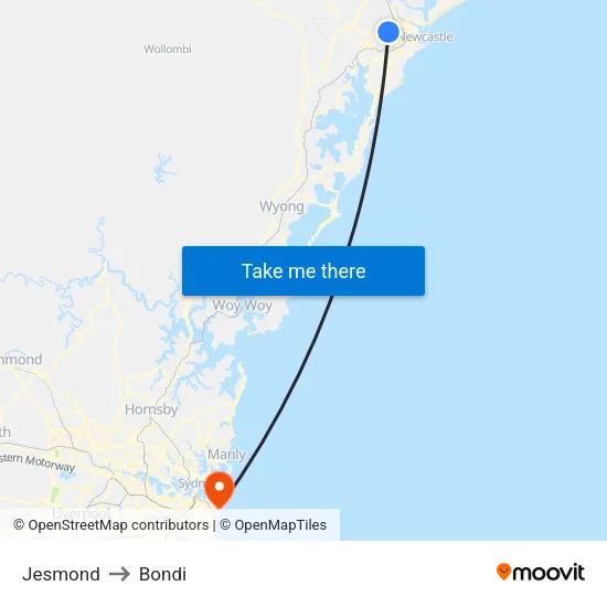 Jesmond to Bondi map