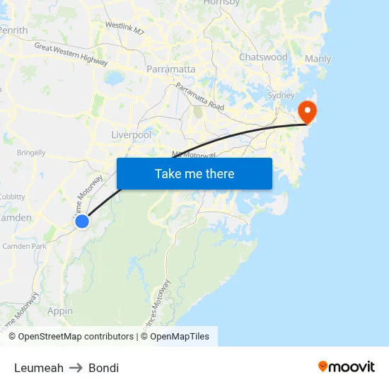 Leumeah to Bondi map
