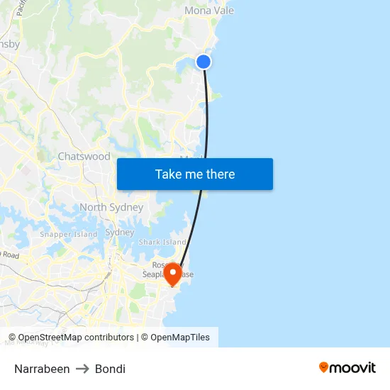 Narrabeen to Bondi map
