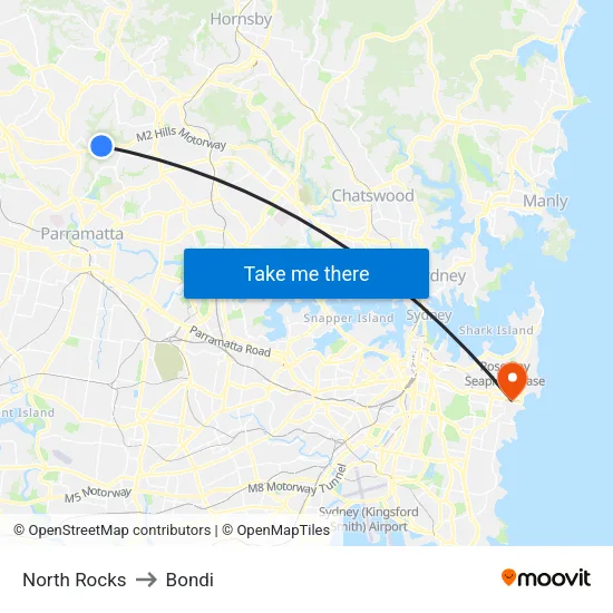North Rocks to Bondi map