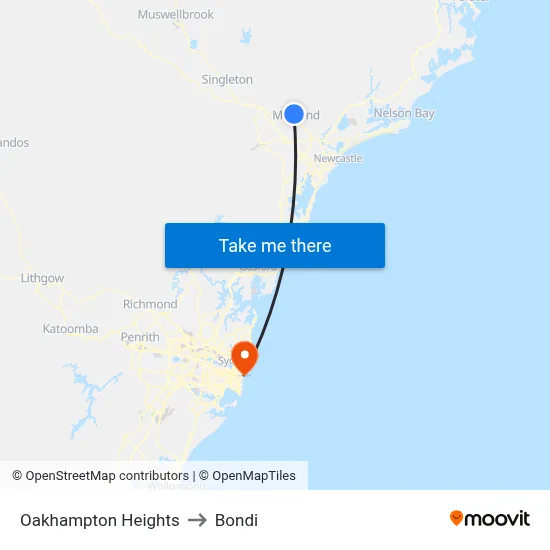 Oakhampton Heights to Bondi map