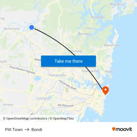 Pitt Town to Bondi map