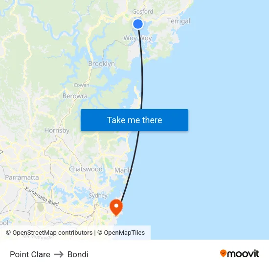 Point Clare to Bondi map