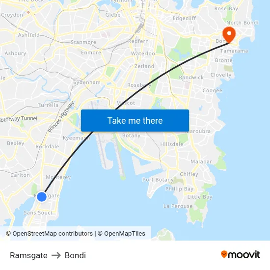 Ramsgate to Bondi map