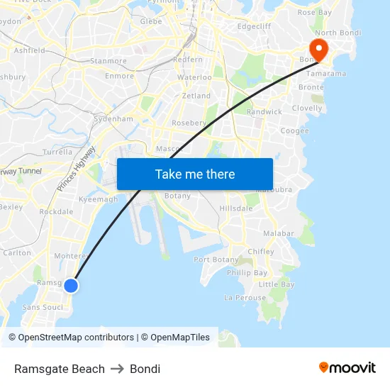 Ramsgate Beach to Bondi map