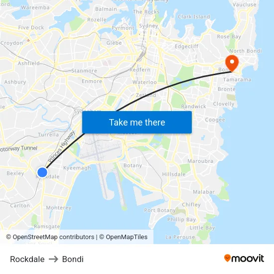 Rockdale to Bondi map