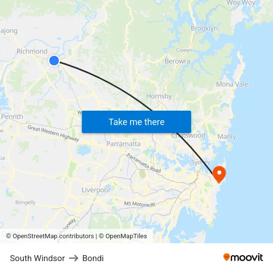 South Windsor to Bondi map