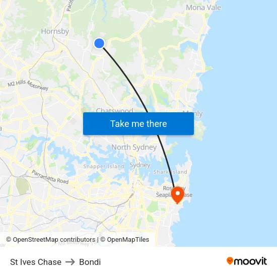 St Ives Chase to Bondi map
