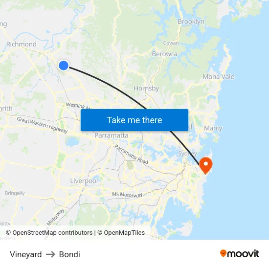 Vineyard to Bondi map