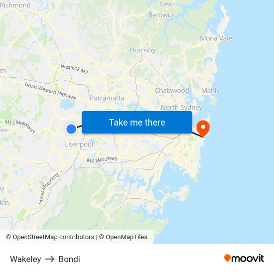 Wakeley to Bondi map