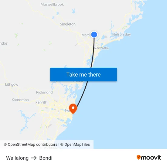 Wallalong to Bondi map