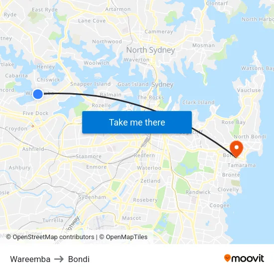 Wareemba to Bondi map