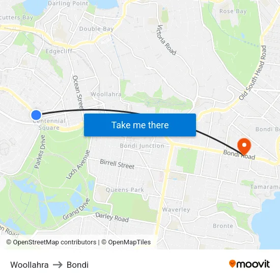 Woollahra to Bondi map
