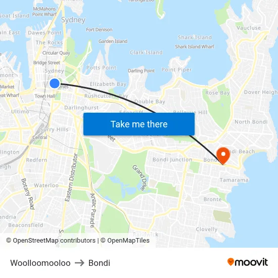 Woolloomooloo to Bondi map