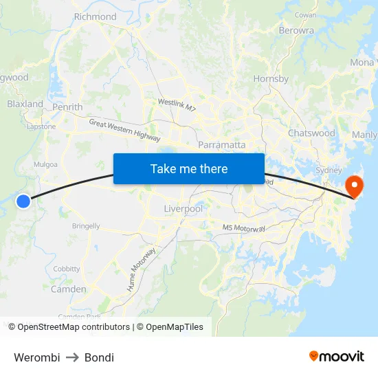 Werombi to Bondi map
