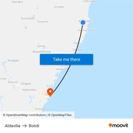 Aldavilla to Bondi map