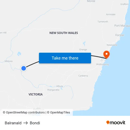 Balranald to Bondi map