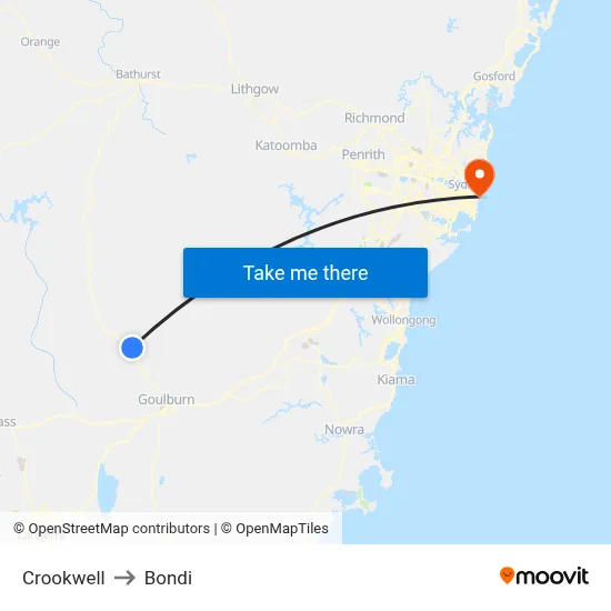 Crookwell to Bondi map